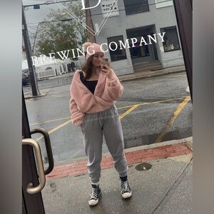 SHEIN Pink teddy cropped pullover jacket